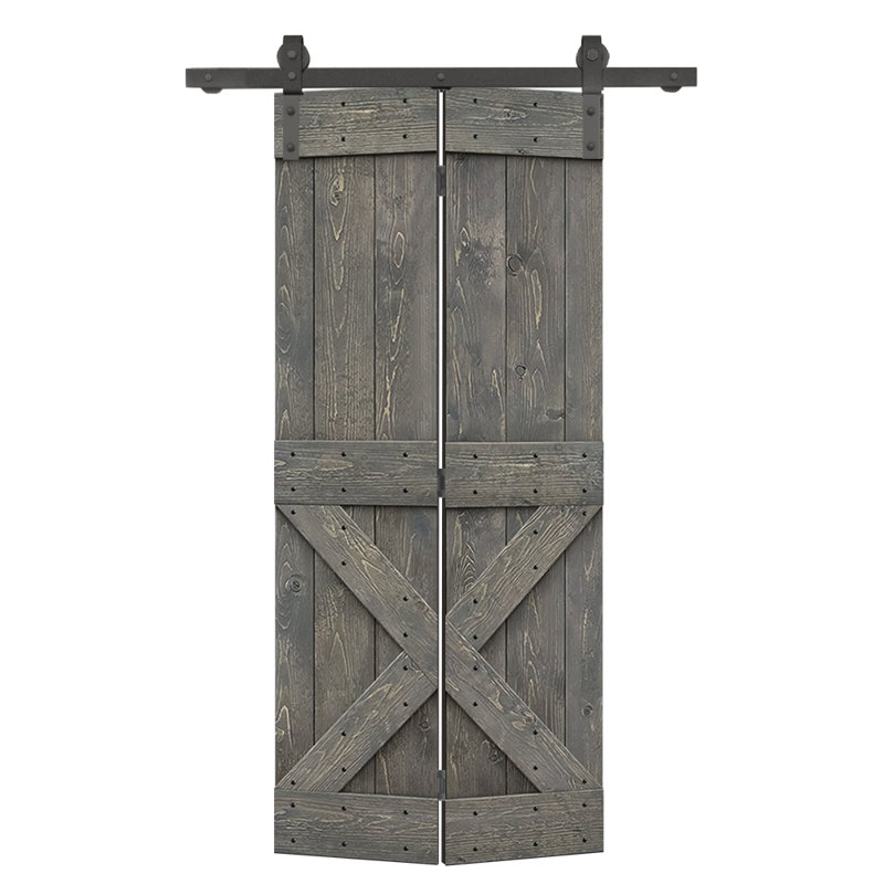 Porte pliante en bois massif 84 po 84 po, 20 po x 84 po, Gris patiné