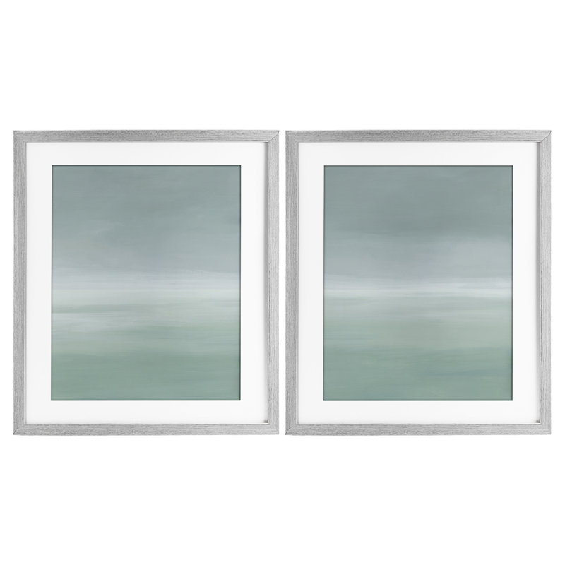 Ensemble de 2 impressions encadrées sous verre Hampton Mist Gradient, par Grace Popp, Cadre de ferme gris, H 16 po x l 13 po