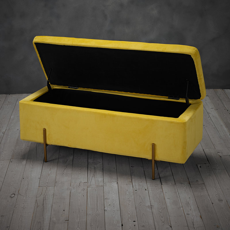 Kolton 115cm Wide Velvet Rectangle Solid Colour Ottoman with Storage, Mustard