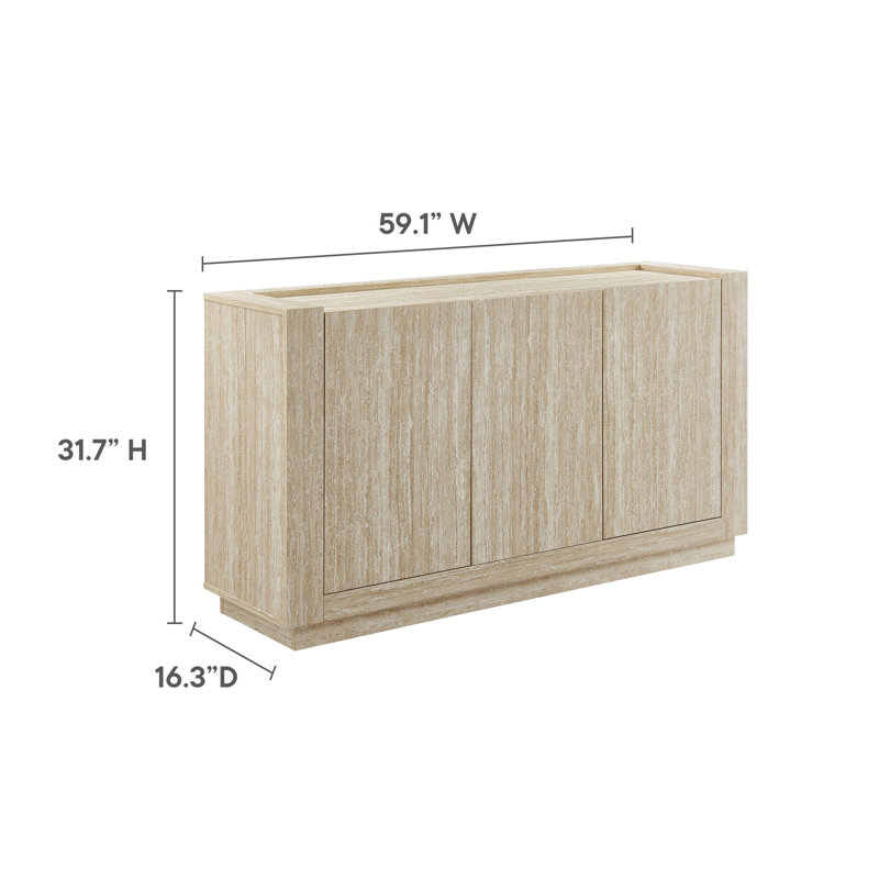 Haven 59" Beige Faux Travertine Sideboard with Adjustable Shelves