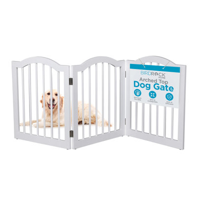 BirdRock Home Arched Top Dog Gate - 3 Panel, 24" H Wooden Pet Barrier for Dogs or Cats - Freestanding Folding Room Divider for Doorways, Hallways, Stairs, and Porch - Portable, Extra Wide, White