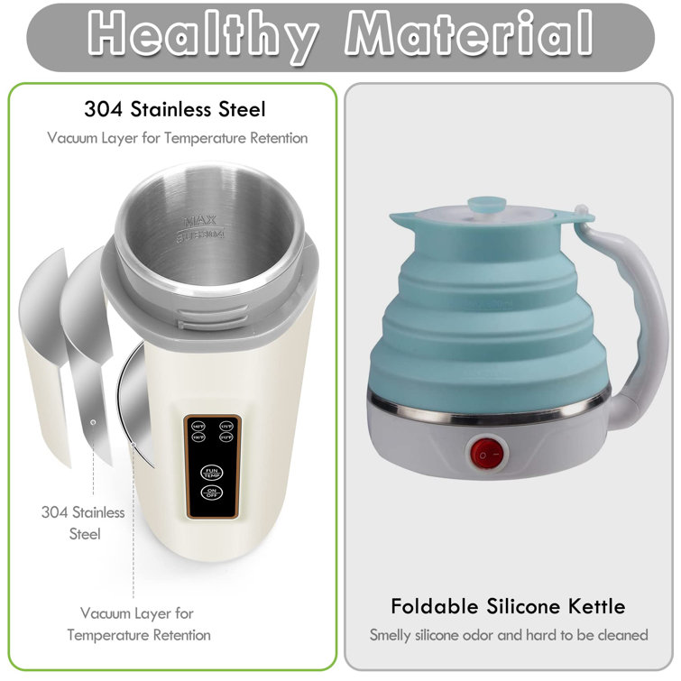 MOOSOO Electric Travel Kettle for Boiling Water, Keep Warm