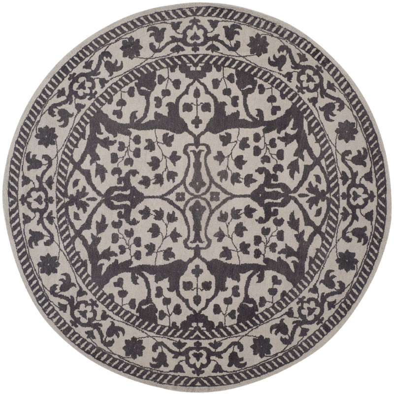 Tapis argenté / gris en laine touffeté à la main Ellicottville, Rond 6 pi