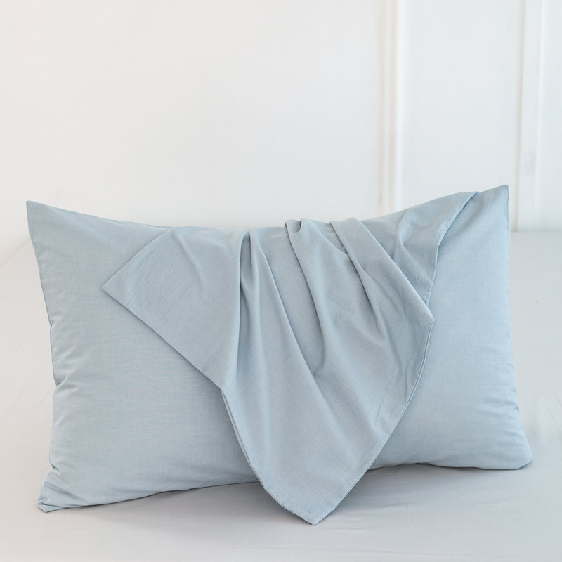 Taies d'oreiller 100% coton lavé MooMee, Ensemble de taies d'oreiller pour grand lit, Bleu bleuet