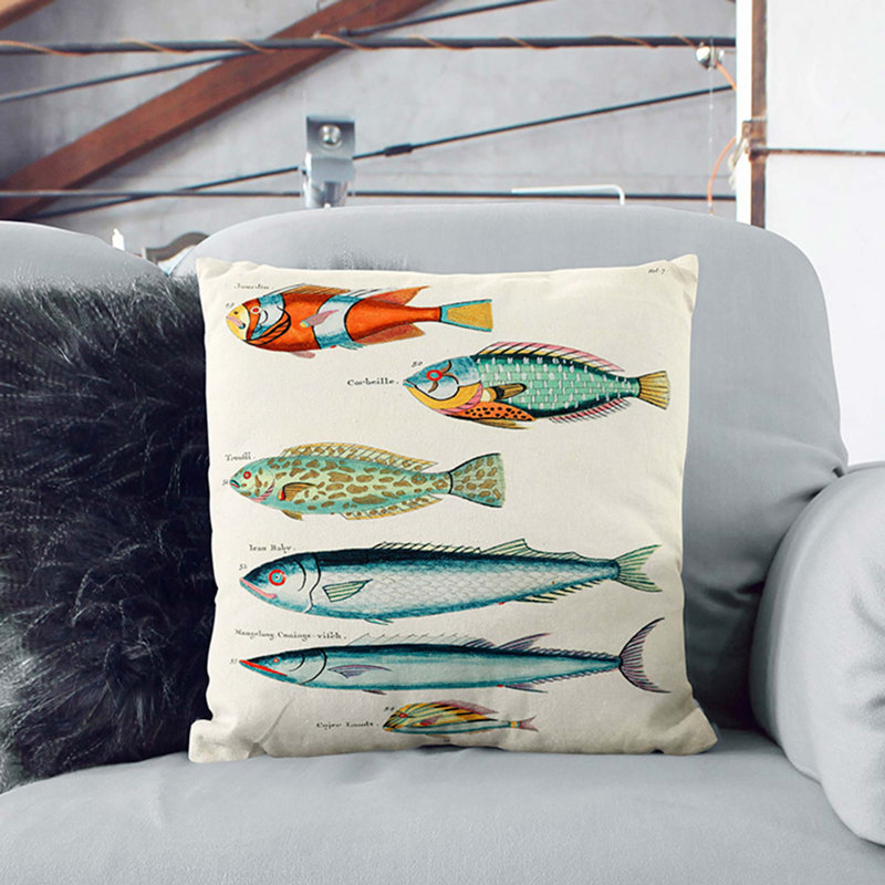 East Indies Fish Illustrations Fol. 7 by Louis Renard Cushion with Filling, 40cm H x 40cm W x 15cm D, Black