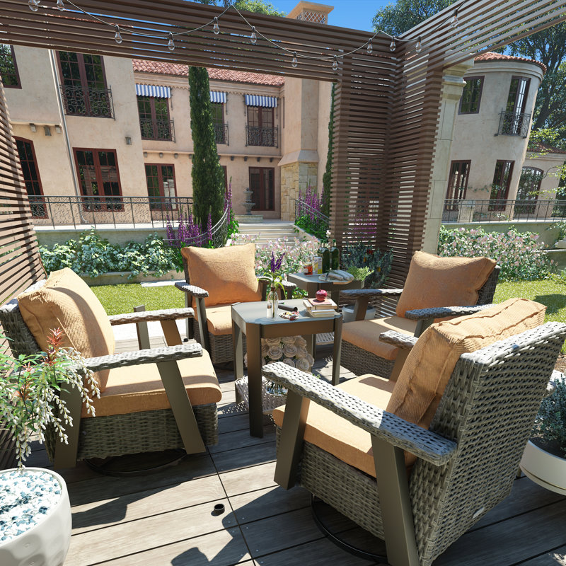 Mezaire Wicker 4 - Person Patio Conversation Set with Cushions, Tan