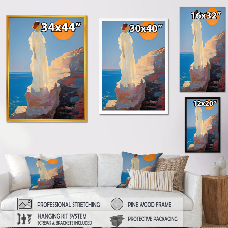 «Full Moon Priestess On Cliff By The Ocean», reproduction sur toile, Toile tendue, H 40 po x l 30 po x P 1,5 po