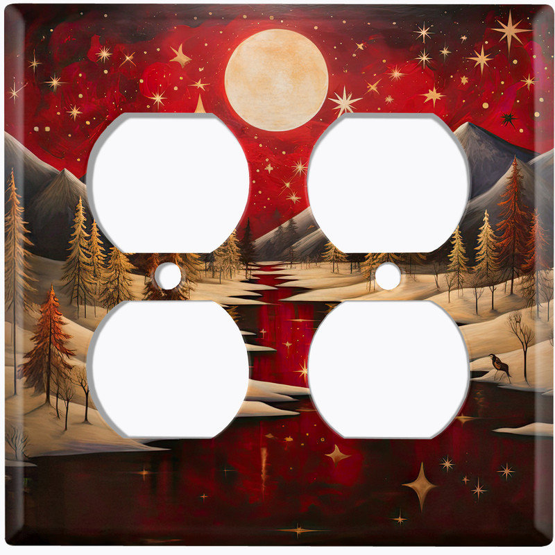 Couvercle de plaque d'interrupteur en métal; Recto-verso standard US 2 bandes - Red Winter River, #9 Double Duplex Outlet