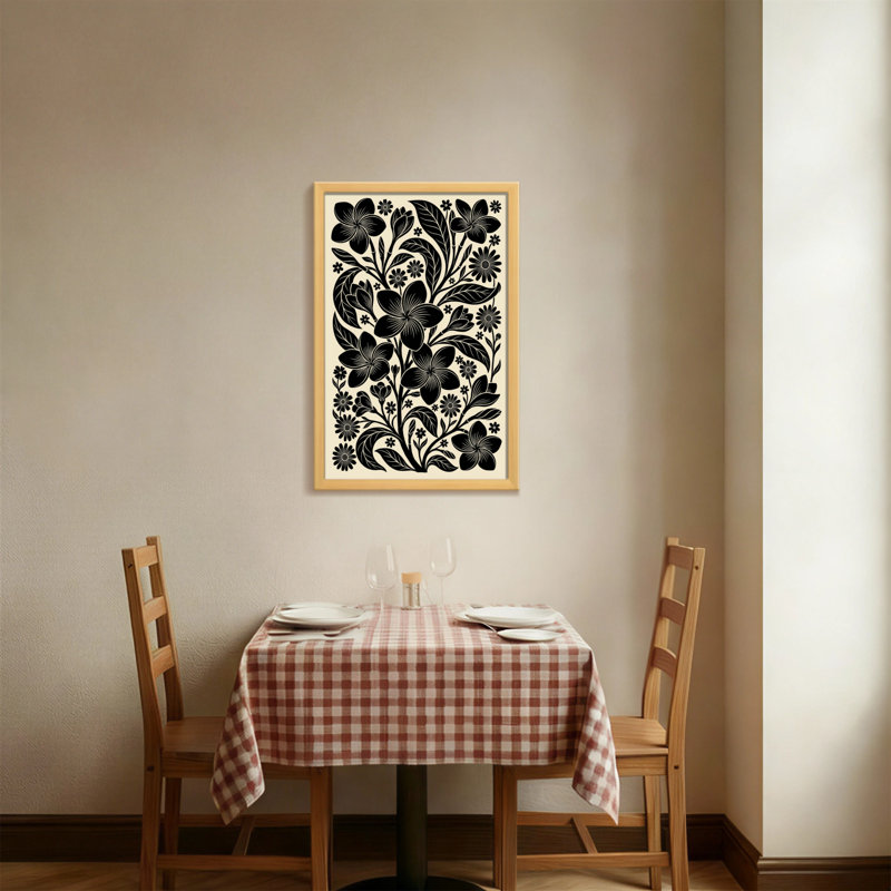 Plantes et fleurs à motif floral noir sur fond crème