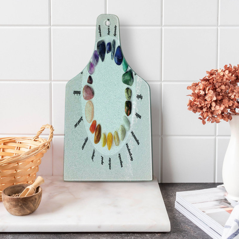 Ambesonne Stones Tempered Glass Cutting Board Colourful Precious Rocks Name Multicolor