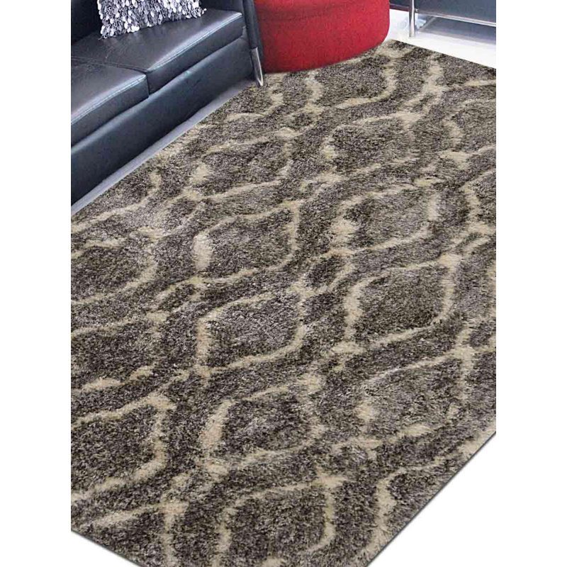 Freida Hand Tufted Shag Polyester Eco-Friendly Area Rugs - Rectangle, Gray White Color, Geometric Modern Design, High Pile Thick Handmade Anti Skid Area Rugs for Living Room, Bed Room