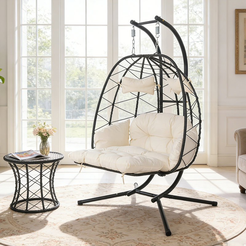 Fauteuil œuf suspendu pour 2 personnes avec repose-pieds réglable, Blanc, Rouge