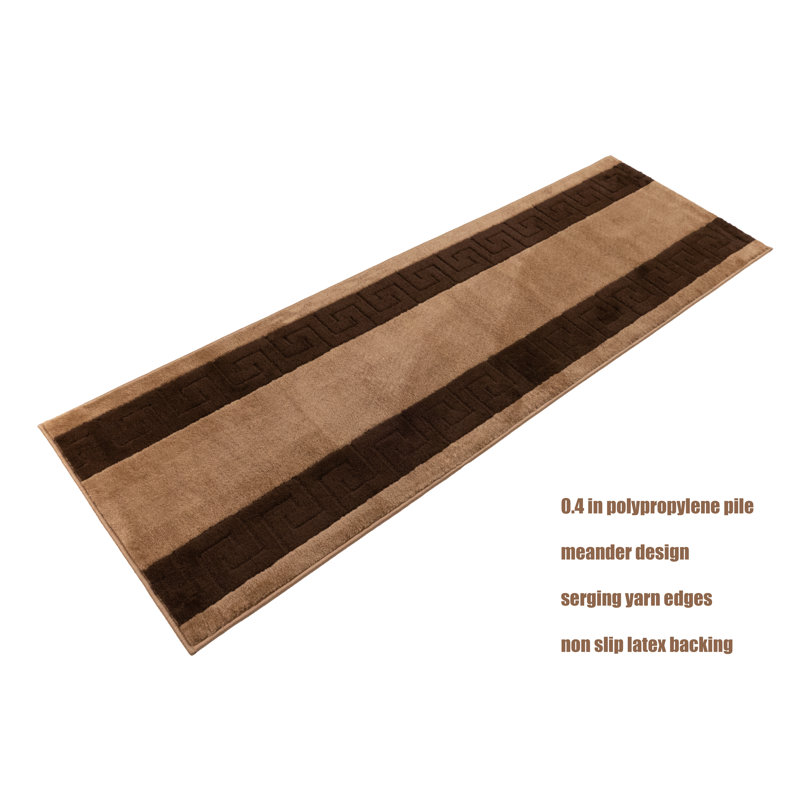 Custom Size Meander Bordered Beige Medium Pile Slip Resistant Rugs, Runner 3' x 10'