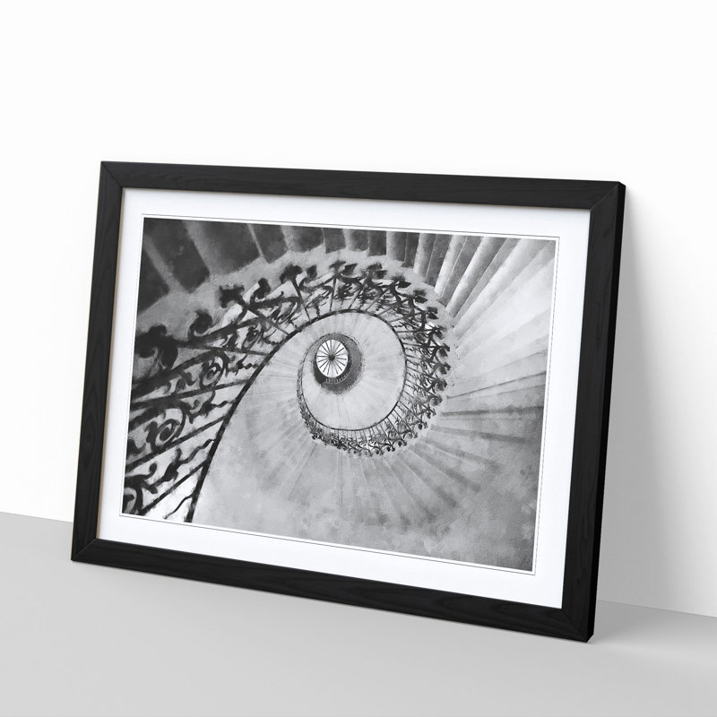 Spiral Staircase - Picture Frame Painting Print, 62cm H x 87cm W x 2cm D, Black Framed