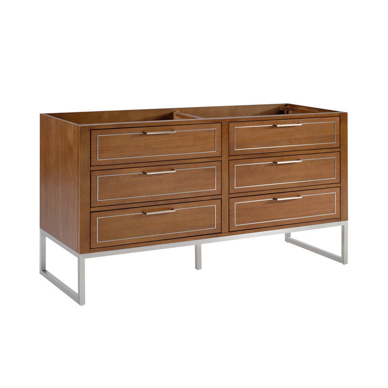 Markham 60'' W Double Vanity, Walnut, White Quartz, Brushed Nickel
