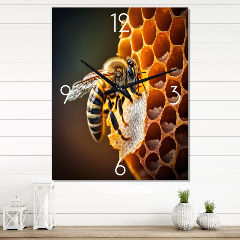 Bee Flying I - Animals Bee Wall Clock Oversized, 32" H x 24" W x 1" D