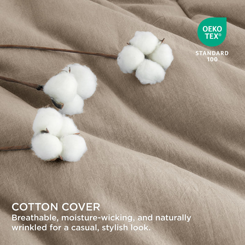Ensemble d'édredon pré-lavé avec housse 100% coton, 143TC, Édredon grande + 2 pièces supplémentaires, Simplement taupe