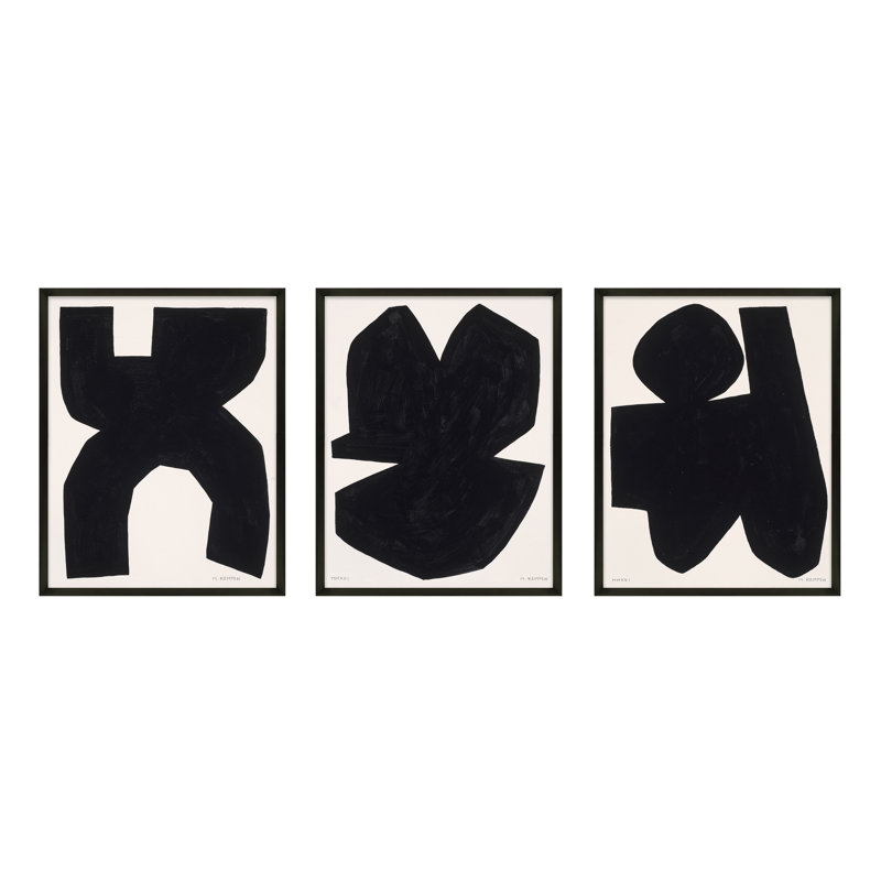 Module On White. Set Of 3 Painting by Michael Kempen, Black, 50" H x 40" W x 1.25" D
