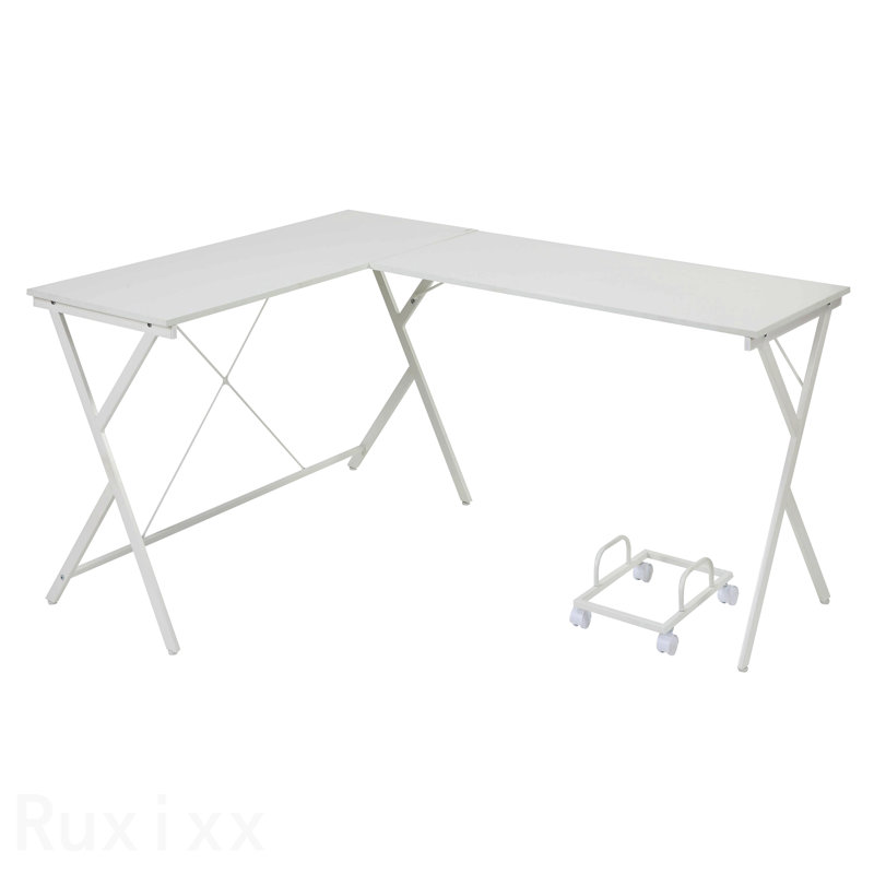White L-Shaped Computer Desk, with CPU Holder, White, 28.5" H x 62.5" W x 47.5"D