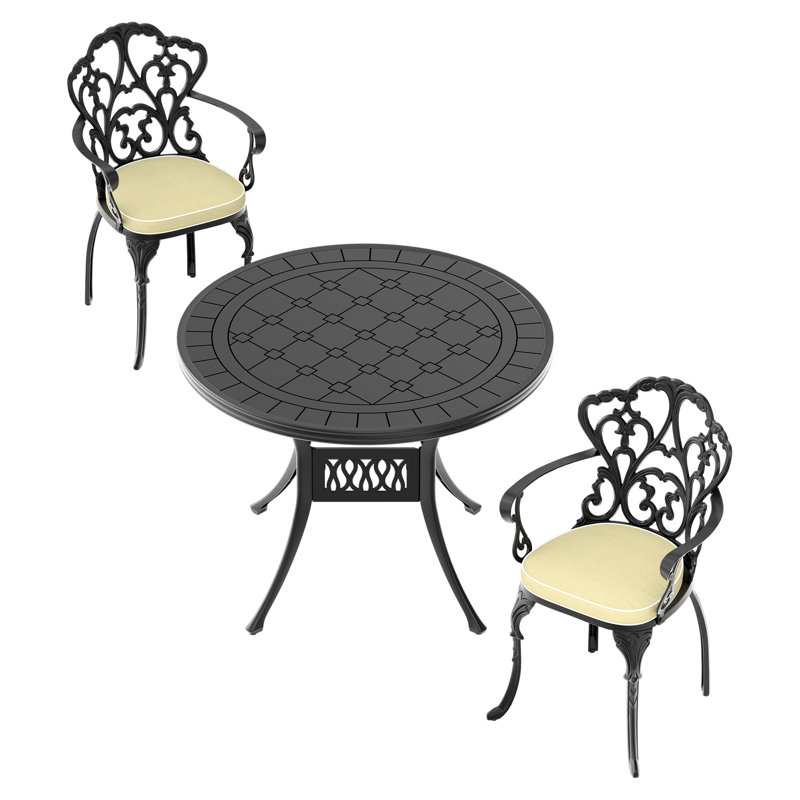 Patio avec construction en aluminium - noir, coussins, durabilité et conception ergonomique en fonte d'aluminium, coussins inclus