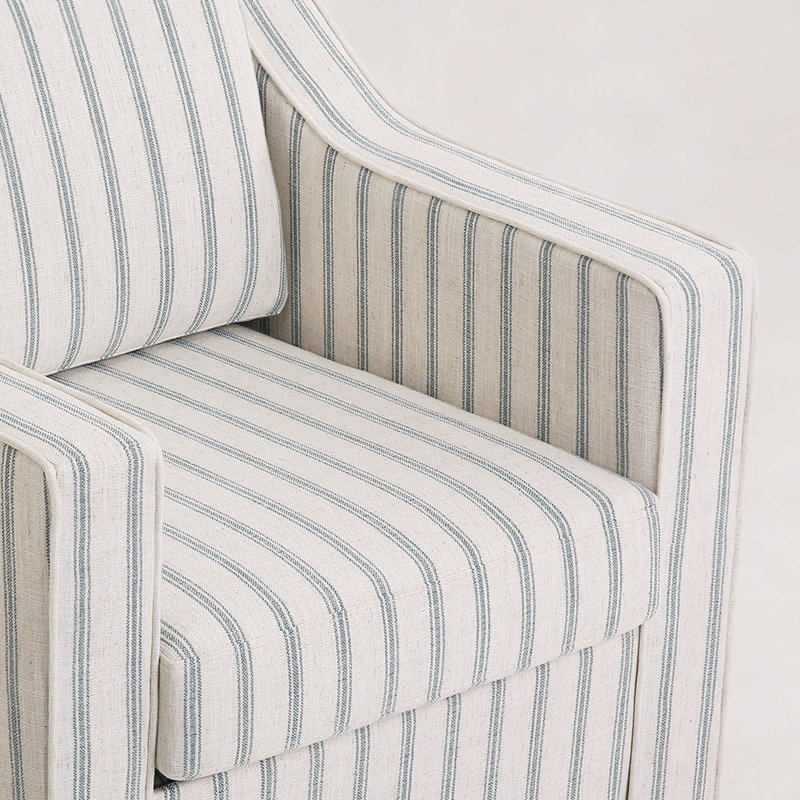 Fauteuil pivotant avec coussin de siège et coussin de siège bleu clair et grand rembourré à fines rayures Bronnen