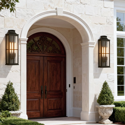 Matte Black Outdoor Wall Sconce With Ripple Glass, Hardwired Weatherproof Exterior Light, Garage Lantern