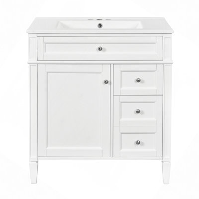 Meuble-lavabo 30 po avec lavabo supérieur, meuble-lavabo moderne avec 2 tiroirs et un tiroir basculant, meuble-lavabo simple