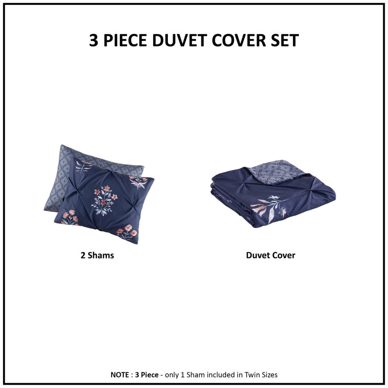 Navy Cotton Pintuck Floral King/Cal King Bedspread Set