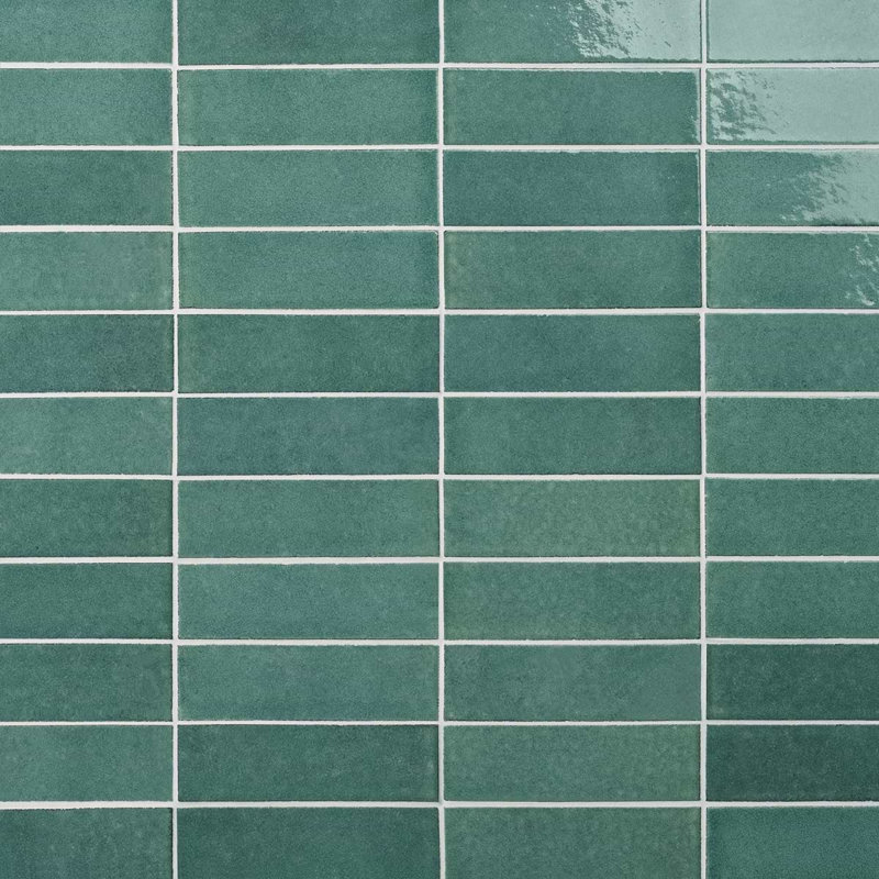 Color One 2x8 Glossy Lava Stone Tile, Jade Green