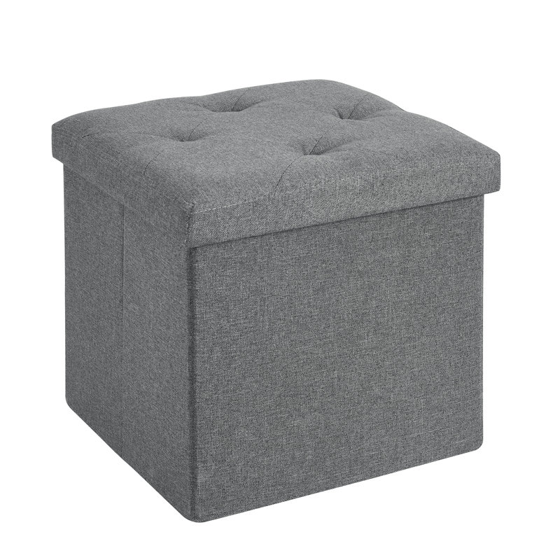 Upholstered Ottoman, Dark Gray Polyester Blend