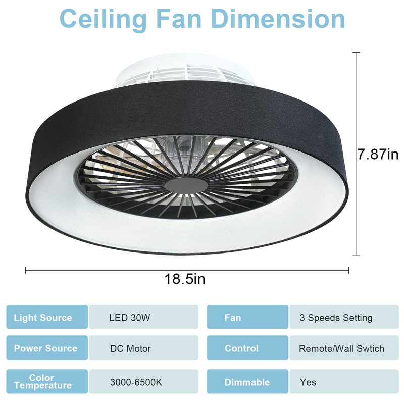 Machutte 18.5'' Ceiling Fan with LED Lights, Black