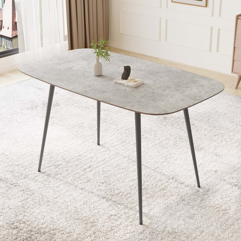 Metal Base Dining Table, 76cm H x 120cm W x 70cm D, Grey, Grey