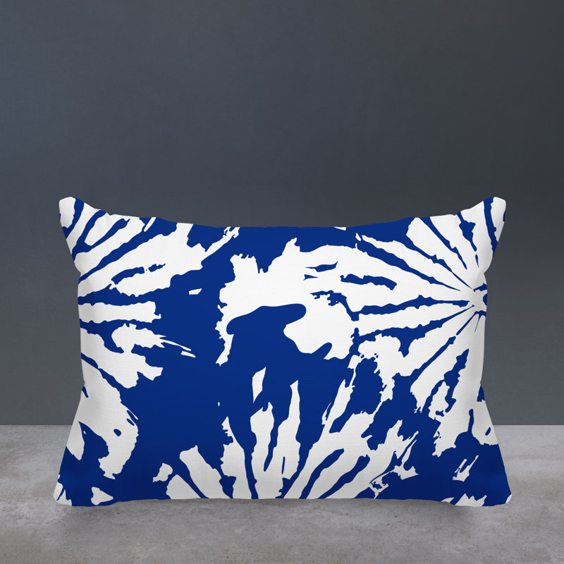 Coussin Cecil, Bleu marine / motif floral blanc, H 14 po x l 20 po