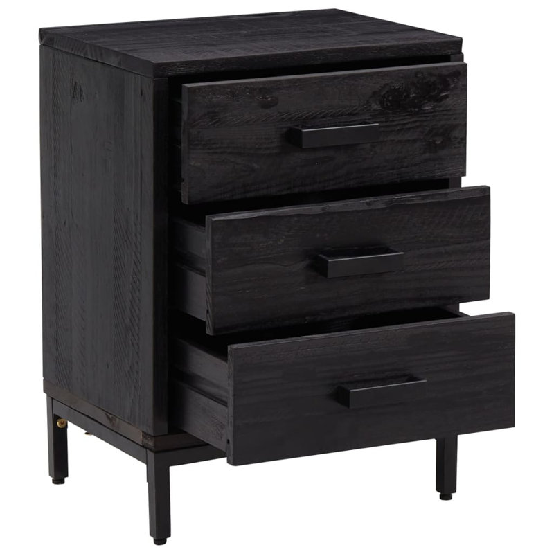 Szymanski 40cm W Solid Wood Bedside Table, Black, Black