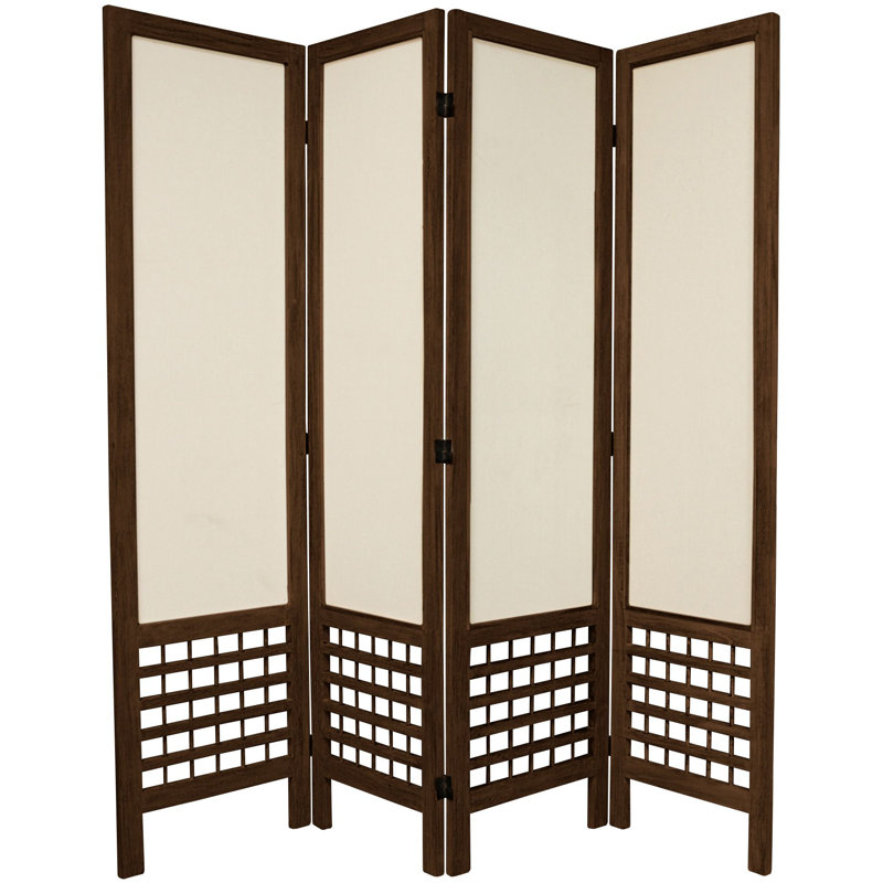 67" Tall Open Lattice Fabric 4 Panel Room Divider, Sand/Brown, 4