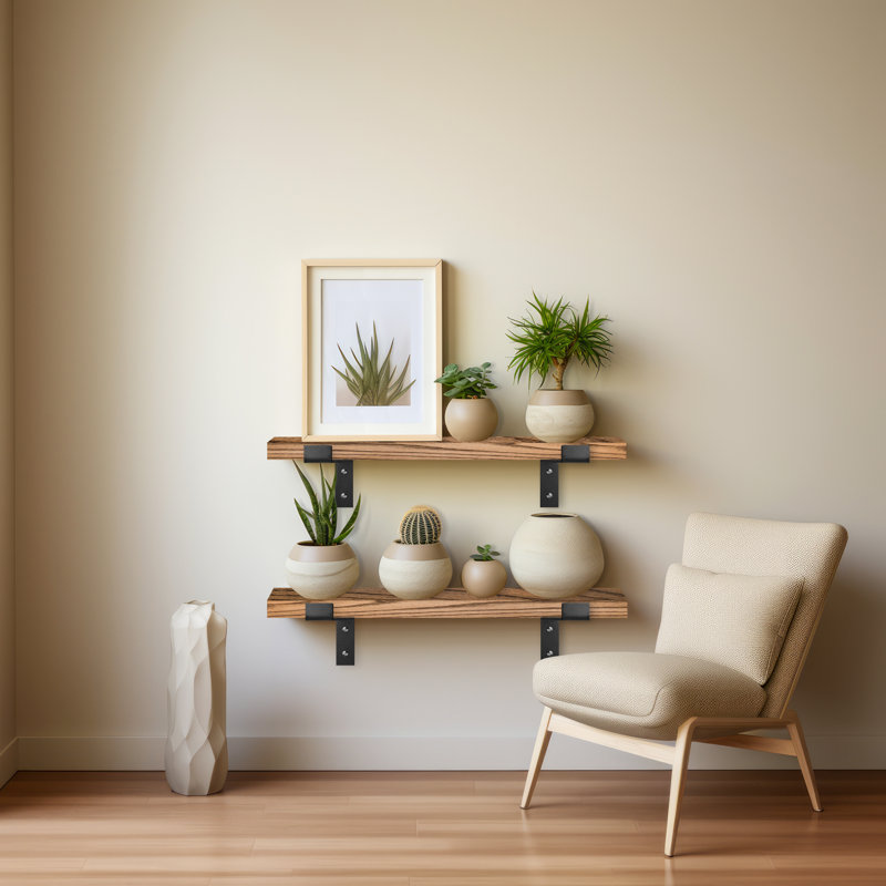 Teeanna 2 Piece Oak Bracket Shelf, 1" H x 71" W x 6" D, Natural
