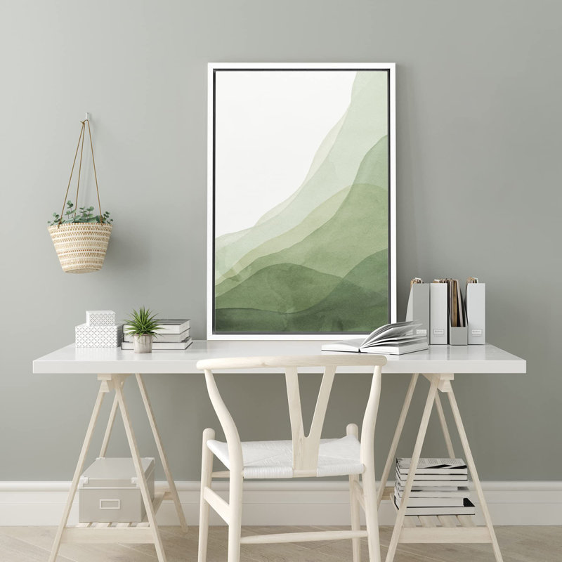 Minimal paysage abstrait dégradé de vert formes géométriques superposées, H 24 po x l 16 po, Blanc