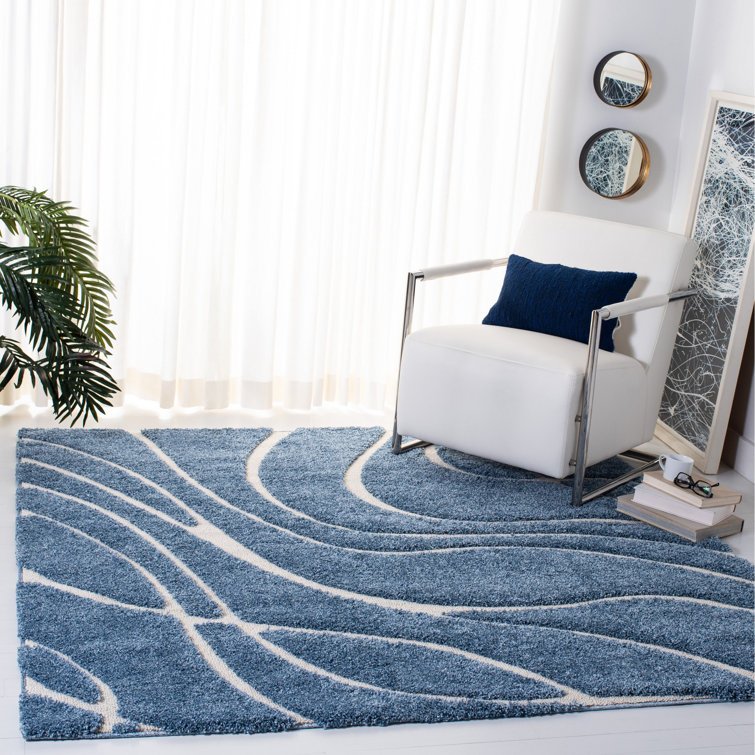 Ashal Abstract Shag Light Blue/Cream Area Rug