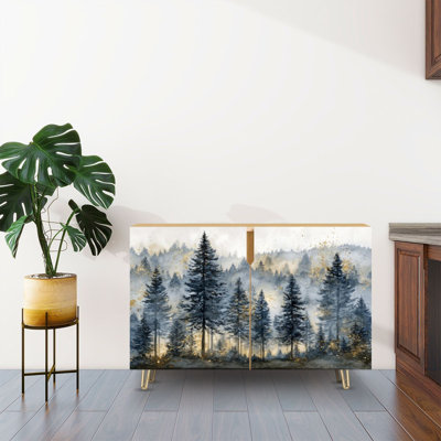 Sideboard Buffet Cabinet with Storage Vertical Watercolor Pine with 2 Doors for Living Room and Kitchen