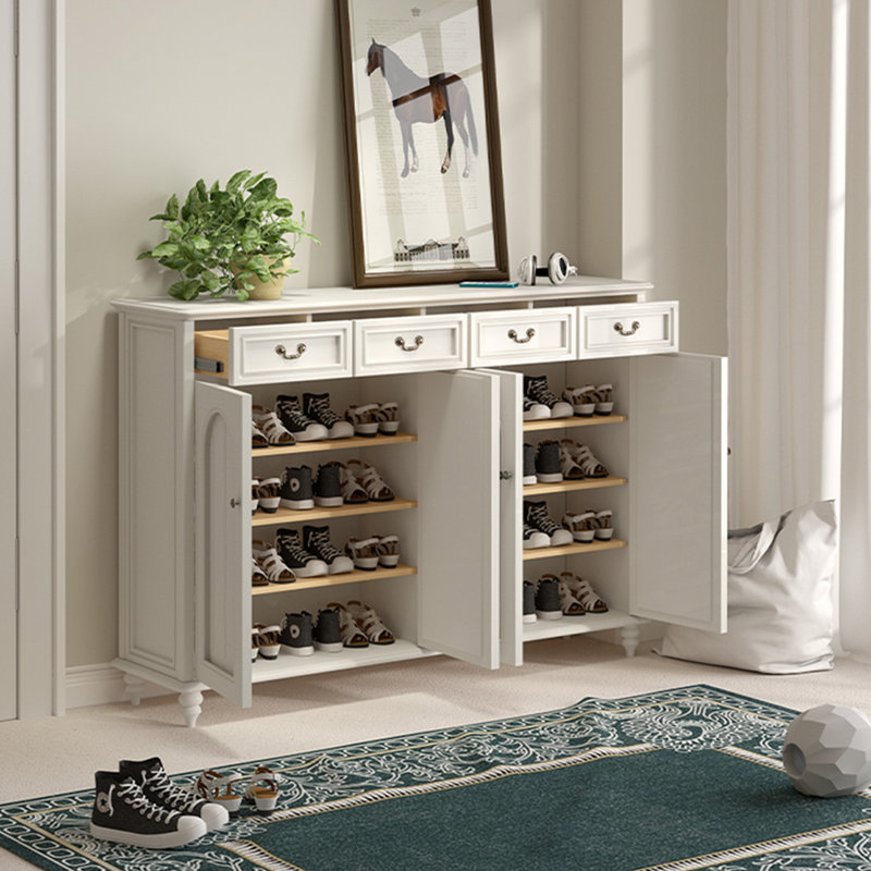 White Solid Wood Shoe Storage Bench