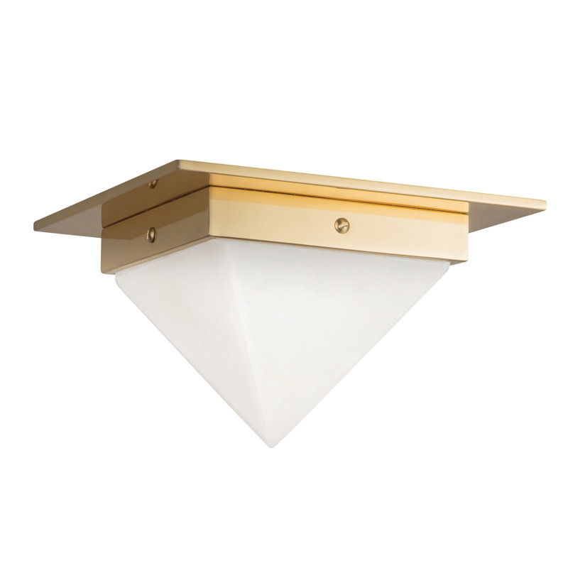 Plafonnier triangulaire en albâtre minéral avec finition laiton patiné 8 po (5 po de hauteur), Laiton, Albâtre