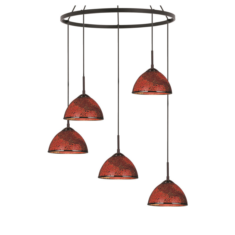 Luminaire suspendu dôme 5 lumières grappe Espalda, Rouge mosaïque, Bronze moyen