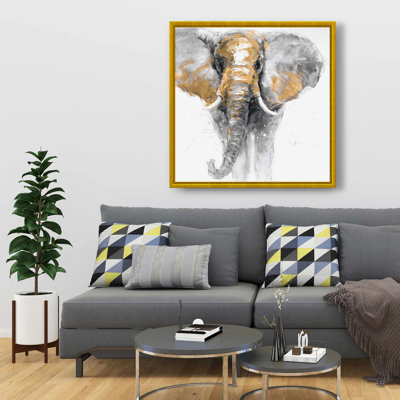 Éléphant doré, toile encadrée