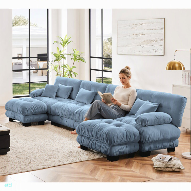 Canapé modulaire à combinaison libre, canapé en forme de U pour le salon, canapé confortable à 4 places avec 2 repose-pieds, chenille