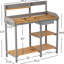 Établi de jardin dans la cour arrière, table de rempotage en bois avec armoire, plan de travail généreux, grande surface de travail extérieure de style brun et gris, fabrication en bois,