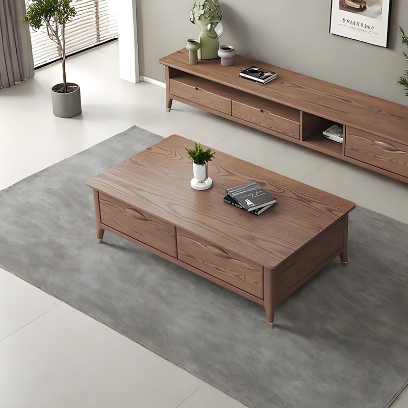 Table basse en bois massif avec grand rangement