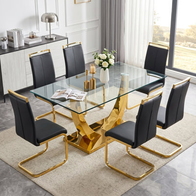 Table de salle à manger rectangulaire en verre trempé 63 po Joniya