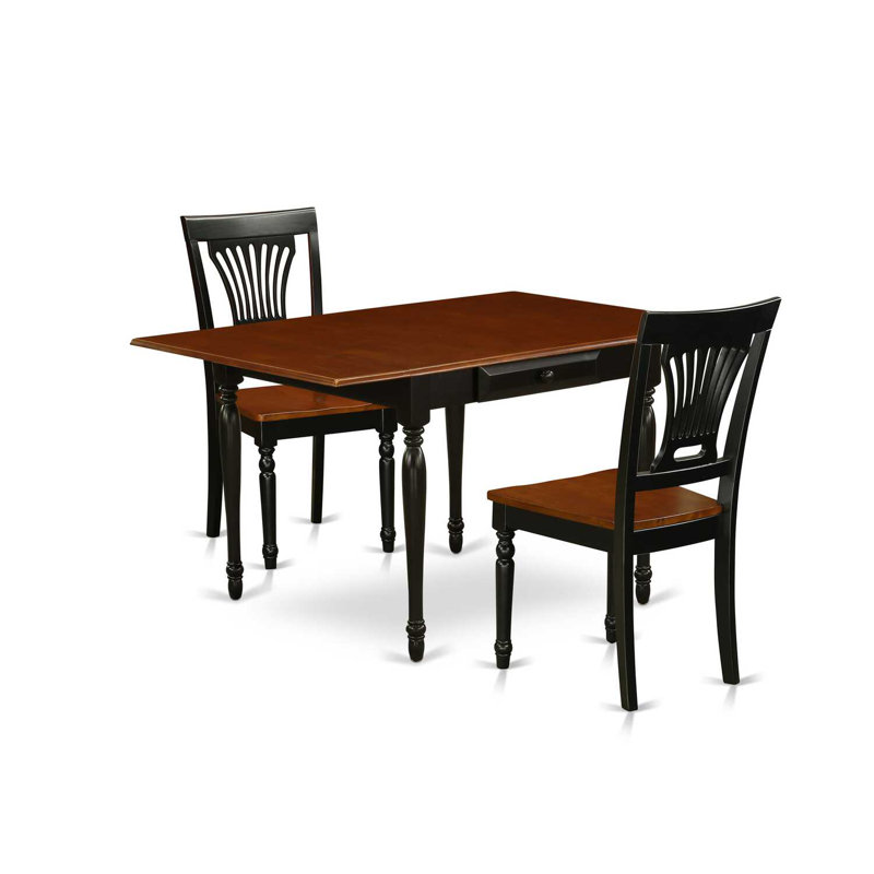 3-Piece Black and Cherry Finish Rectangular Solid Wood Top Dining Table Set