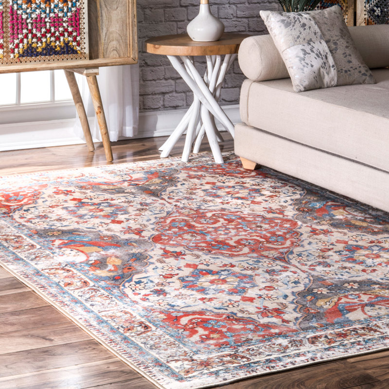 Tapis gris / rouge Elmina, Rectangle 9 pi 10 po x 13 pi 8 po