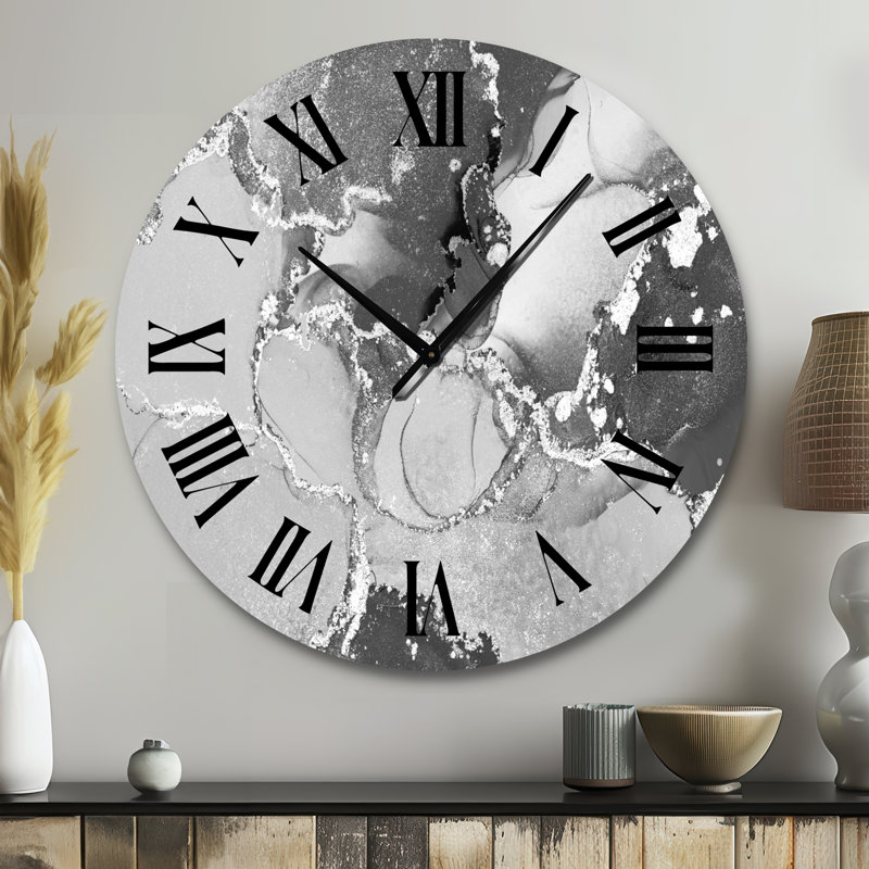 Horloge murale moderne de luxe avec art abstrait I, Grand, Noir / blanc